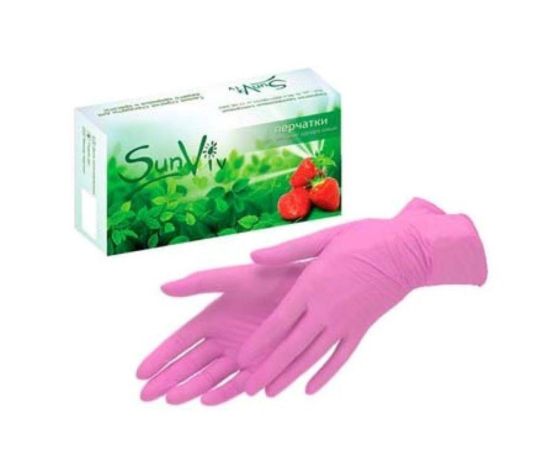 Перчатки нитрил розовые S SunViV 100 шт упк